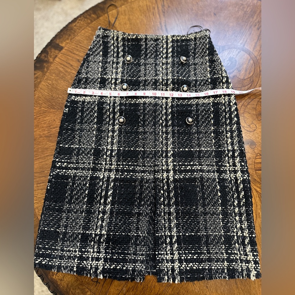 Fate Women’s Tweed Plaid Skirt Black Cream Bouclé Military Button Front‎ S NWT - Picture 10 of 10
